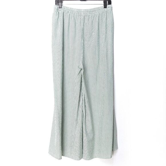 ONIA Green Striped High Slit Wide Leg Pants L - Picture 7 of 9